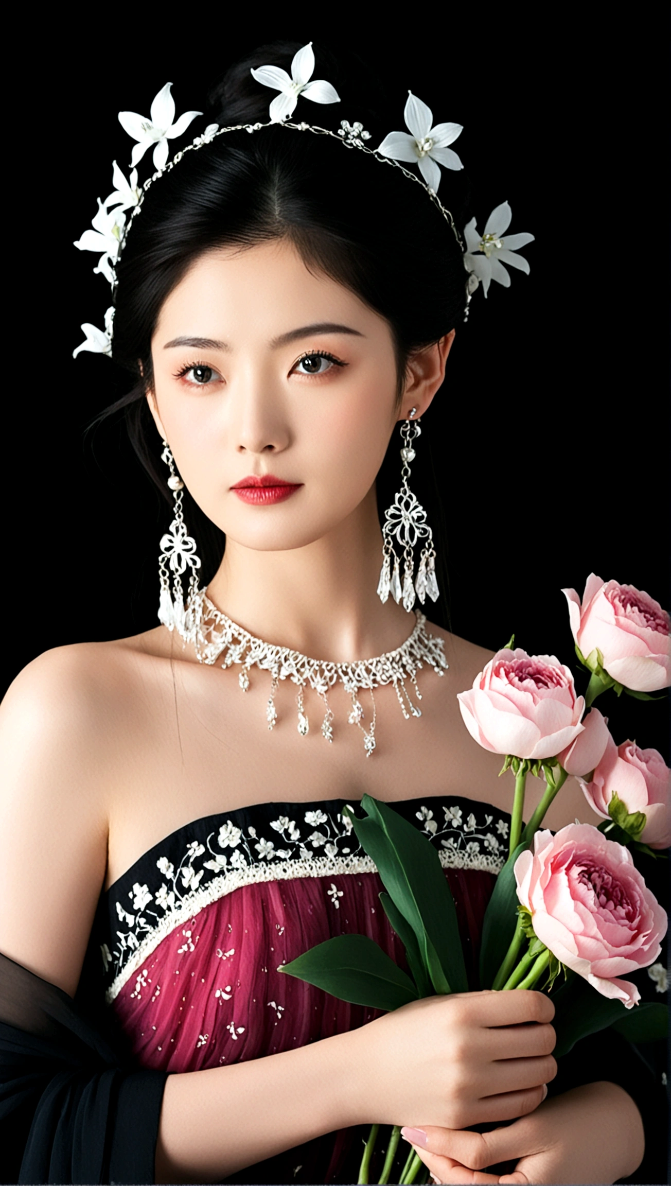 chinese beautiful bride in red dress zoom in crying