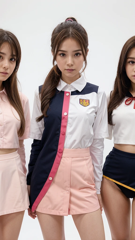 5 girls wearing colorful anime uniform, front view, white background,