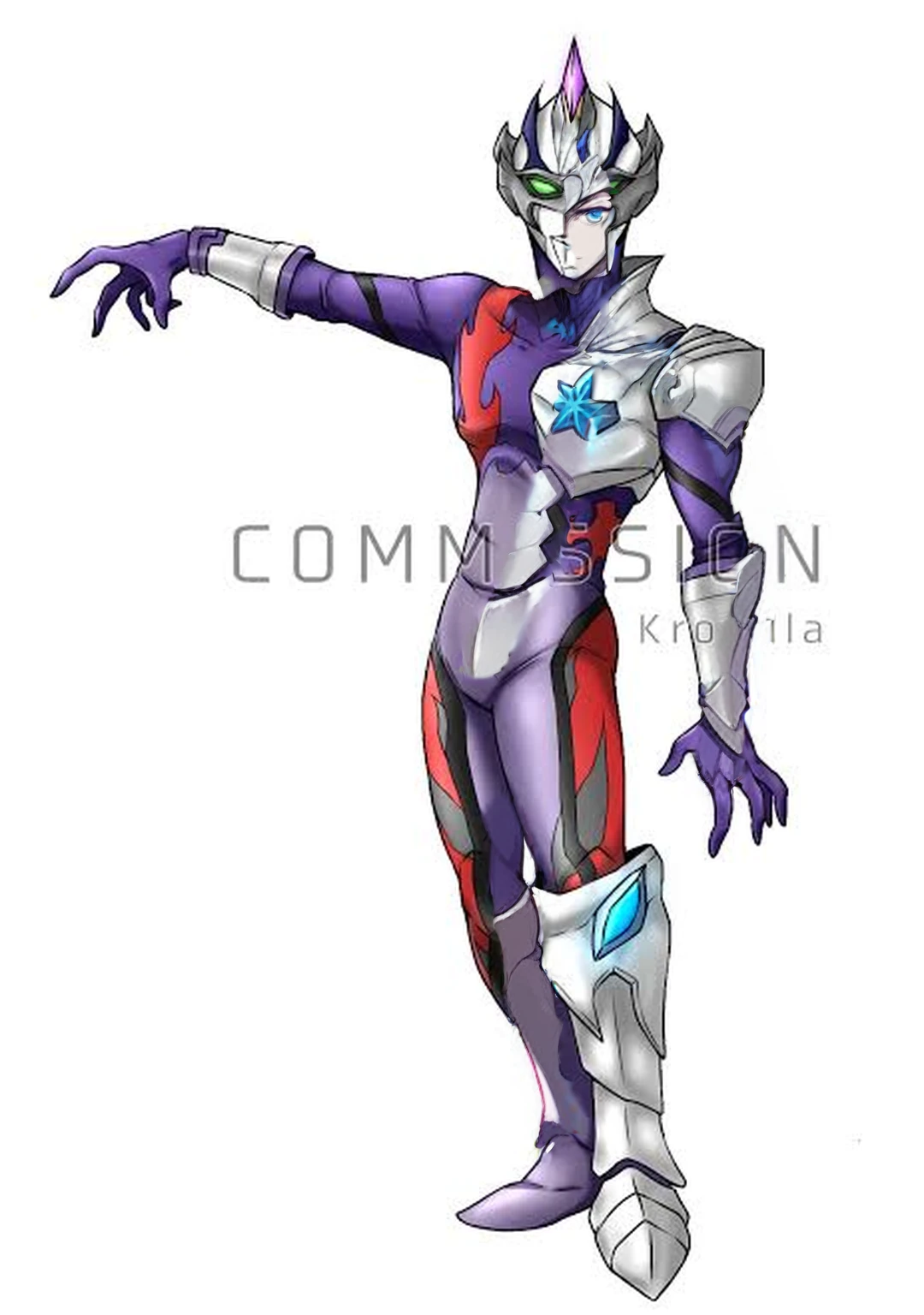 A sleek silver armored ultraman with intricate blue and black patterns, Vibrant blue eyes, Grey Z Emblem Symbol on the chest, masterpiece, High detailed, HD