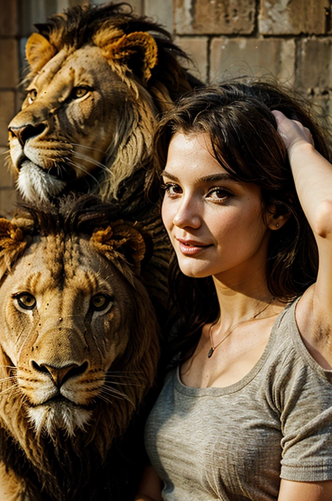 Beaty girl and lion