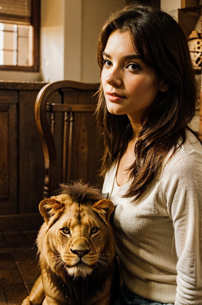 Beaty girl and lion