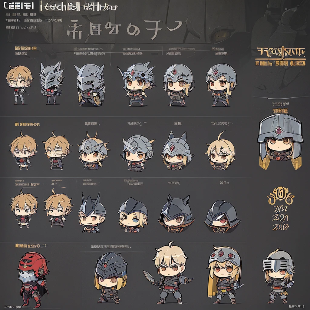 ((((Chibi Character、Character sheet 5 people))))、(((Iron Mask、Iron helmet、Iron Mask))),、Highest quality, Best Quality,Best illustrationedieval Armor、Medieval Knight、Grey Armor、(((20-year-old male)))、(((Living in the desert)))、(Simple Background)、(Mr.々Expression)