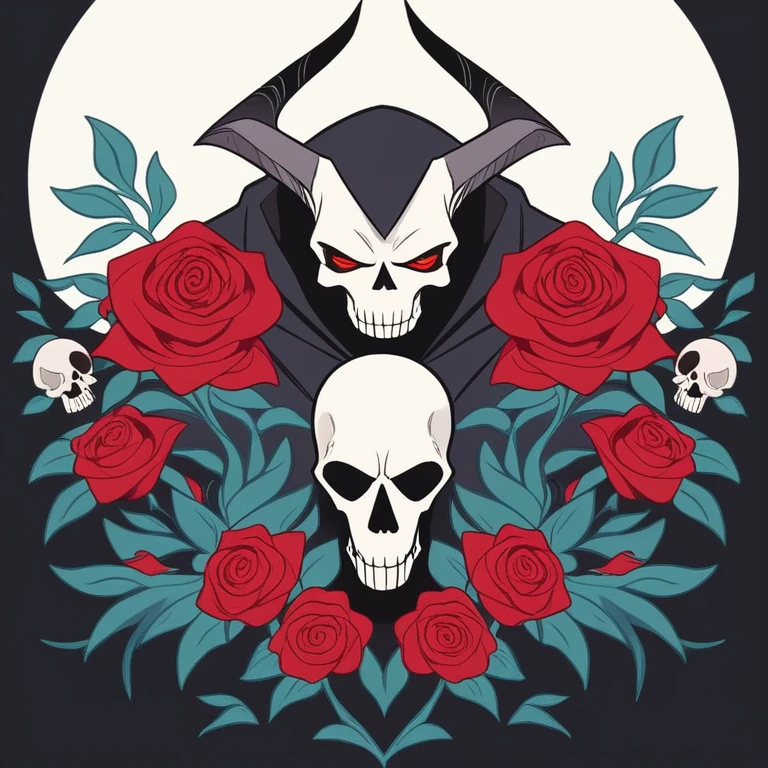 there are two skulls and red roses on a black background, skull made of red roses, by Anna Füssli, skull bones flowers, stefan gesell, life and death mixing together, vanitas, sacred skulls, adorned with demon skulls, by Aleksander Gierymski, sergey zabelin, by Aleksander Kotsis, by Frederik Vermehren