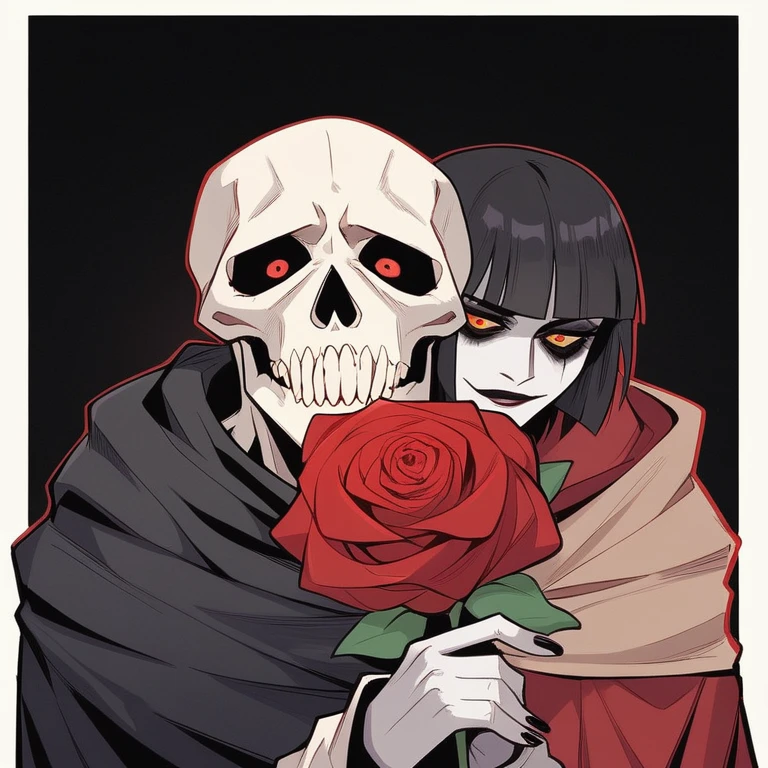 there are two skulls and red roses on a black background, skull made of red roses, by Anna Füssli, skull bones flowers, stefan gesell, life and death mixing together, vanitas, sacred skulls, adorned with demon skulls, by Aleksander Gierymski, sergey zabelin, by Aleksander Kotsis, by Frederik Vermehren