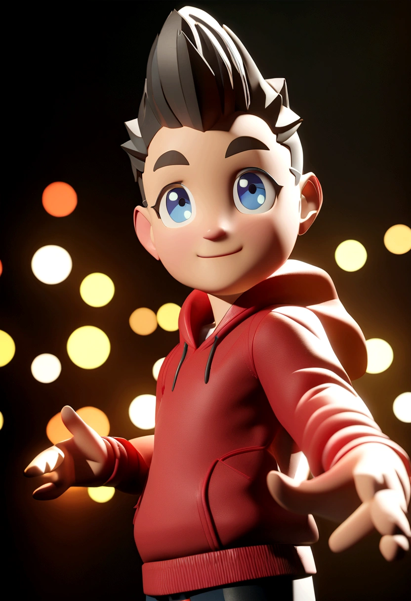 Anime character of a man with quiff and red hoodie, Anime character, Stylized character, anime style rendering, 3D stylized, Arnold Maya render, 3d stylized render, toon render keyshot, 3D Character, 3D Character, stylized 3d render , 3d character render, anime character, Character close up, Character pose, (Anime) (master part:1.2) (Bokeh) (best quality) (detailed skin) (detailed texture) (8k) (clay) ( Cinematic lighting) (sharp focus
