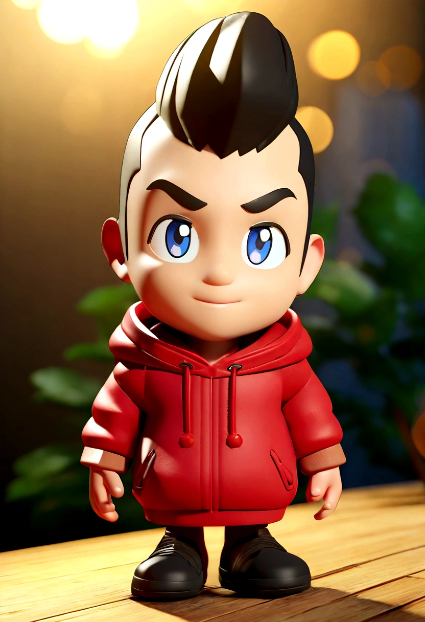 Anime character of a man with quiff and red hoodie, Anime character, Stylized character, anime style rendering, 3D stylized, Arnold Maya render, 3d stylized render, toon render keyshot, 3D Character, 3D Character, stylized 3d render , 3d character render, anime character, Character close up, Character pose, (Anime) (master part:1.2) (Bokeh) (best quality) (detailed skin) (detailed texture) (8k) (clay) ( Cinematic lighting) (sharp focus