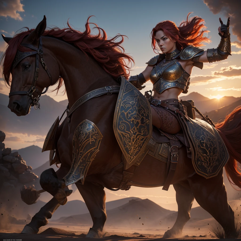 In a very grand scene,The extra-large wide-angle lens captures the appearance of a female centaur。She is tall,It has the ultimate curvy beauty,The muscles are slender and firm,Beautiful lines。Her facial features are tough and coquettish,Always with a sunny smile。She wears special tight-fitting equipment with a strong sense of technology,Step on multifunctional off-road style heels,Delicate and practical protective gear is worn on the hands, feet, wrists, neck and shoulders。The detection equipment around you flashes various cue lights and neon-like information screens,Let her exude a charming brilliance。Use Midjourney's advanced tools,Design special tight-fitting equipment for female centaurs,Highlight her unique physiological characteristics and appearance details,Add realism。And in her adventure scene,Spectacular views of nature,Such as the sky where storms and sunny days alternate、Brilliant rivers of stars and auroras、The snow-capped summit of Mount Everest、Fireworks in the mountain town, etc。ao mesmo tempo,Away from the hustle and bustle of Long Beach Pier is a neon-lit spaceship docked,Create a fantastic scene。Use Midjourney's advanced tools and multiple color palettes、Brush Strokes、Texture tools and model packages,It shows a sense of atmosphere where beauty and charm coexist。The charm of the female centaur is highlighted through color and lines,Enhance realism with detailing,Create a surreal dreamy feeling。Additionally,Use Midjourney's tools to add a variety of extreme sports gear and cultural trinkets to the female centaur,Create intricate hairstyles and outfits,Give her a sense of premium。She never flinches,Regardless of the terrain,can respond quickly,Even the extreme geography and dangerous terrain of aliens cannot stop her。Use Midjourney's powerful tools,You can do it with incredible detail and beauty,Bring this ultra-grand and beautiful scene to life。Ultra-grand scenes,super wide shot, hdr,(真实感,Masterpiece quality,best qualtiy),