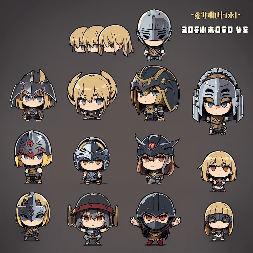 ((((Chibi Character、6 people))))、(((Iron Mask、Iron helmet、Iron Mask))),、Highest quality, Best Quality,Best illustrationedieval Armor、Medieval Knight、Grey Armor、(((20-year-old male)))、(((Living in the desert)))、(Simple Background)、(Mr.々Expression)