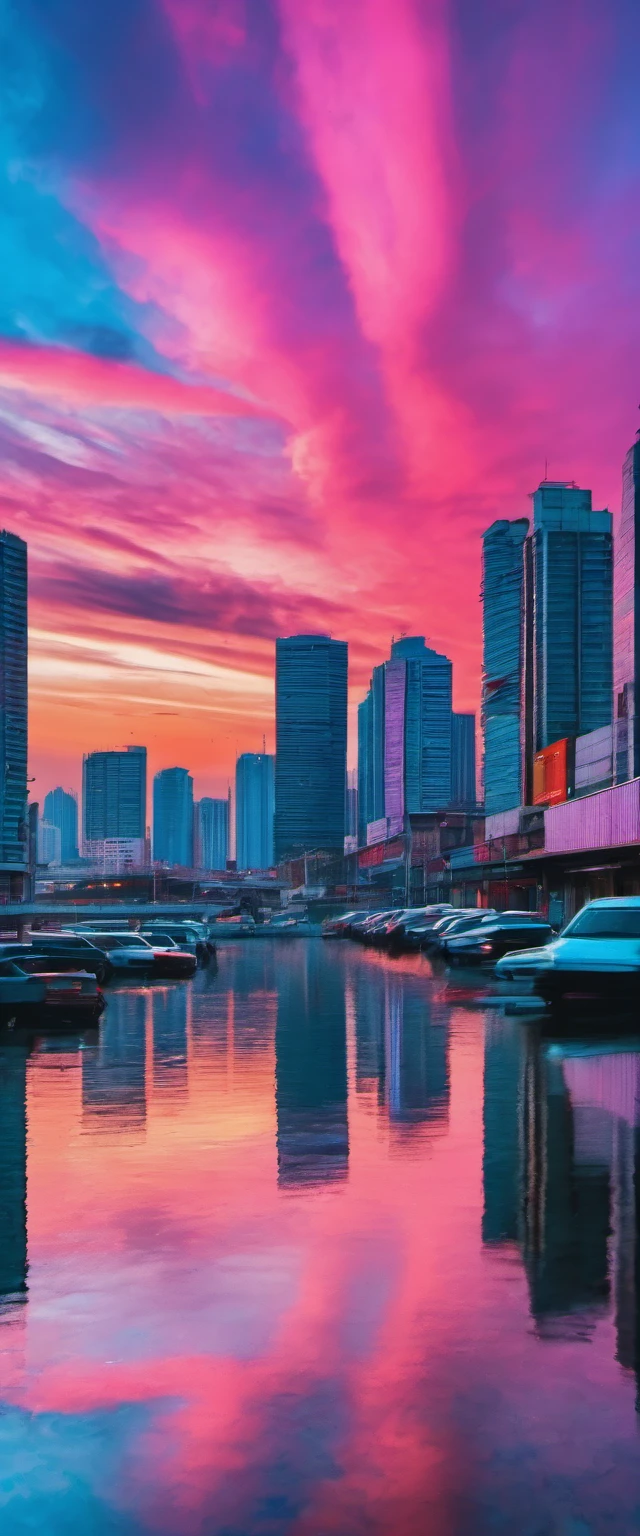 a beautiful sky with pink blue a purple color in a sunset