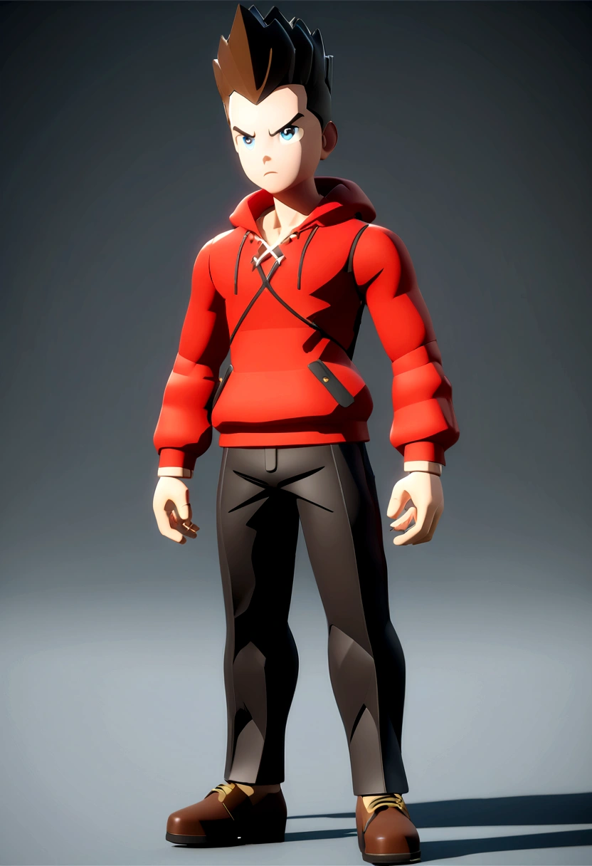 Anime character of a man with quiff and red hoodie, Anime character, Stylized character, anime style rendering, stylized 3D, serious character