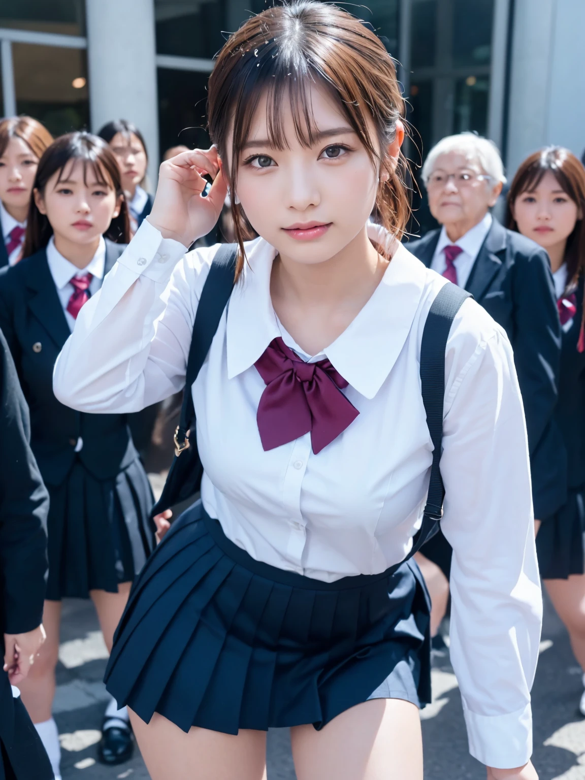 Tabletop, Highest quality, Japanese Girls,One Girl, 8K, RAW Photos, Highest quality, Tabletop, んdebtdebt:1.2, Highly detailed RAW color photos, Professional photos, (Realistic, Realistic:1.37), (Highly detailed skins:1.2), Ultra-high resolution, (Lenz 50mm), (debt/1.2),Exquisitely drawn eyes,Gazing at the audience,
Breaking up with a girl (Many elderly people:1.4), Beautiful Face, cute,(smile:1.05),(20-year-old, Big Breasts, Wide Hips,Straight hair, (short hair), iris, white and fine-grained skin,Small Mouth, high cheekbones (meaning), Sexy pose,Leaning forward,(The to the debtW:1.1),White panties、Korean Idol、Nogizaka idol、Burning idol pose、Adult、、(Tabletop, Highest quality:1.3), (Ultra-fine 8K CG:1.2), (超Realisticな:1.35), (Realistic:1.45), (Realistic:1.4), Cowboy Shot,
Beautiful Japanese Women, 22 years old, Supermodel, Japanese Idols, __performance__, Big Breasts, (school uniform:1.4), (Spread your legs), [ponytail],,front-facing,Cowboy Shot,Dancing in the Rain