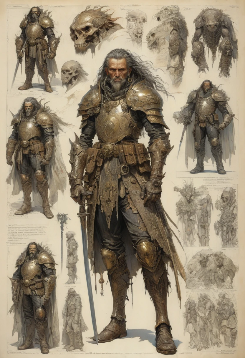character design sheet by John Blanche, best qualityer, work of art, Representative work, offcial art, proffesional, ultra intricate detailed, 8K