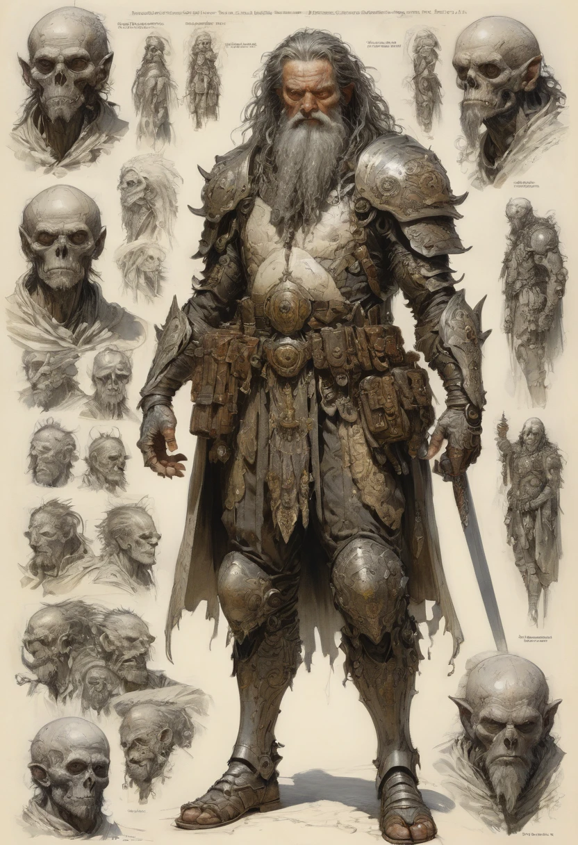 character design sheet by John Blanche, best qualityer, work of art, Representative work, offcial art, proffesional, ultra intricate detailed, 8K