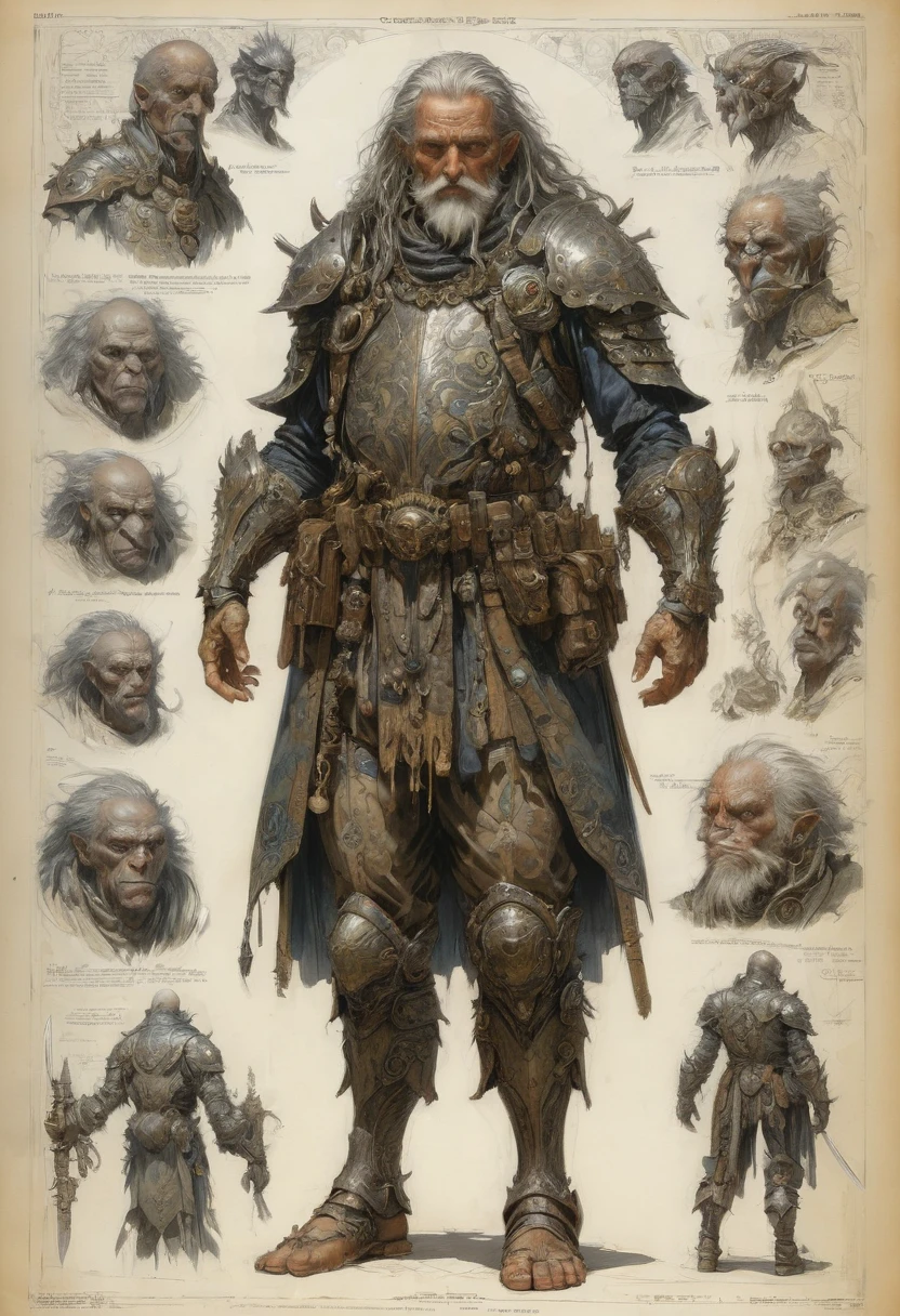 character design sheet by John Blanche, best qualityer, work of art, Representative work, offcial art, proffesional, ultra intricate detailed, 8K