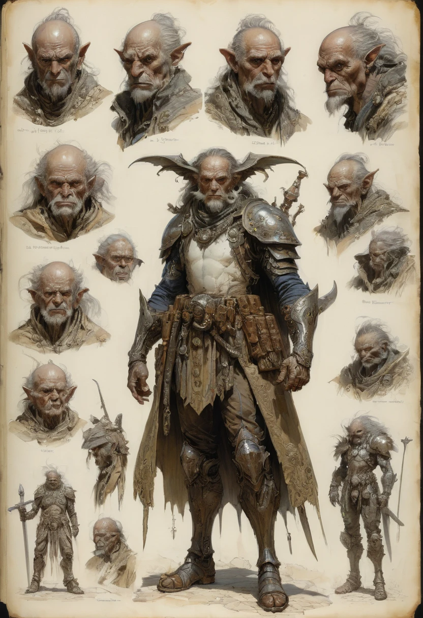 character design sheet by John Blanche, best qualityer, work of art, Representative work, offcial art, proffesional, ultra intricate detailed, 8K