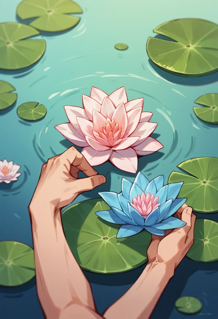 One holding a lotus,Couple WeChat avatar,Illustration style