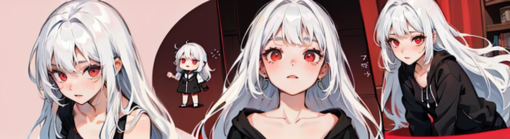 White hair, Long hair, Red eyes, Senior sister, inns, Bed, Messy clothes, Tears, Drooling, Flushed face, Conquered