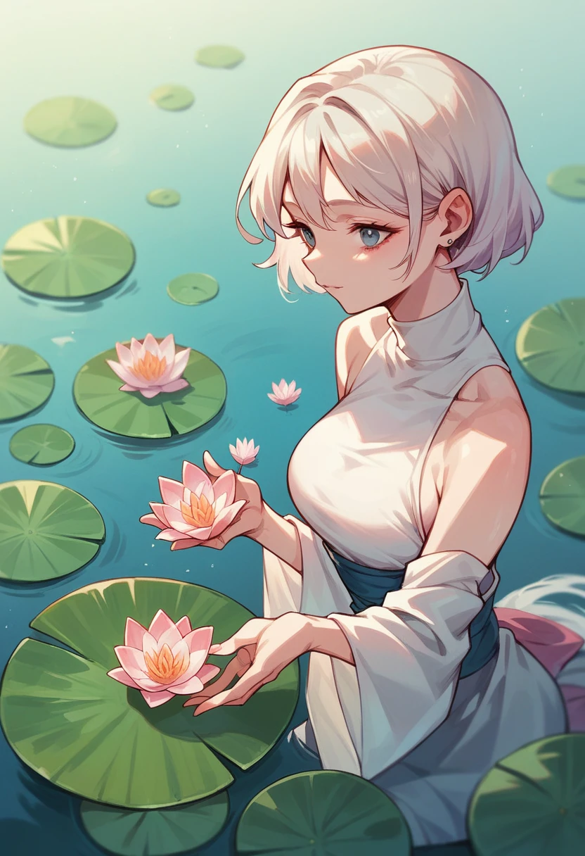 A girl holding a lotus