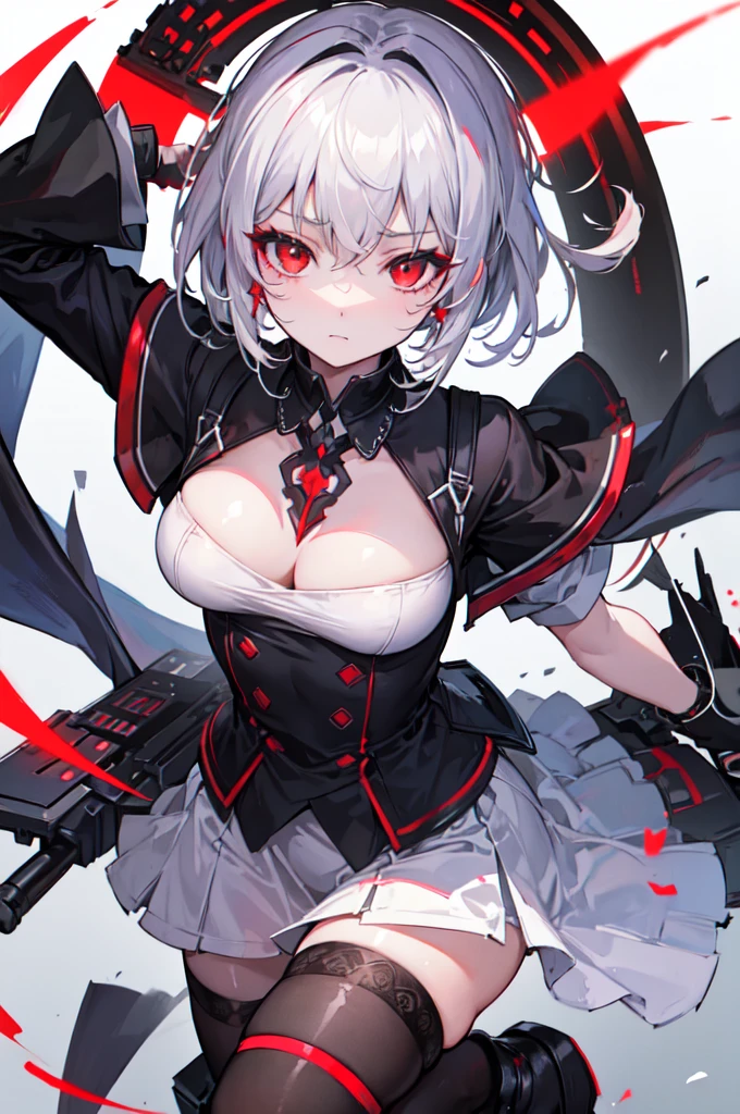 (extremely detailed CG unity 8k wallpaper),(masterpiece), (best quality), (ultra-detailed), (best illustration),(best shadow), (sharp eyeliner, eyeshadow, detailed eyes:1.1),, ,BREAK, IWS2000, women, black short hair, red eyes, evil face, black maid, assassin