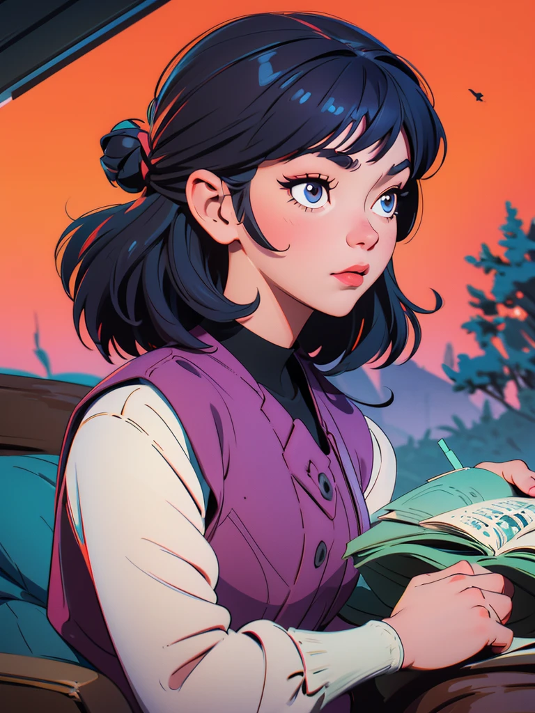 fille arafée allongée dans son lit avec des écouteurs et regardant son téléphone, art numérique by Ilya Kuvshinov, tumblr, art numérique, art numérique Ilya Kuvshinov, écouter de la musique à 2 heures du matin, Ilya Kuvshinov. 4k, ( Ilya Kuvshinov ), fille lofi, Ilya Kuvshinov landscape