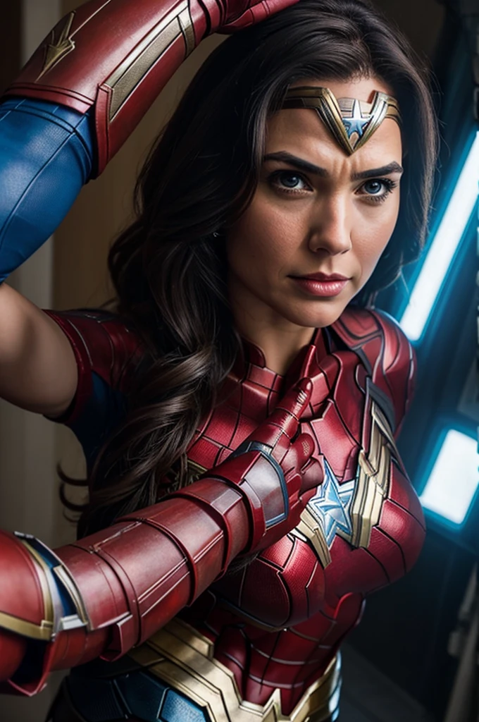Help create Wonder Woman who takes a selfie and has Iron Man, Captain America and Spider-Man in the frame.