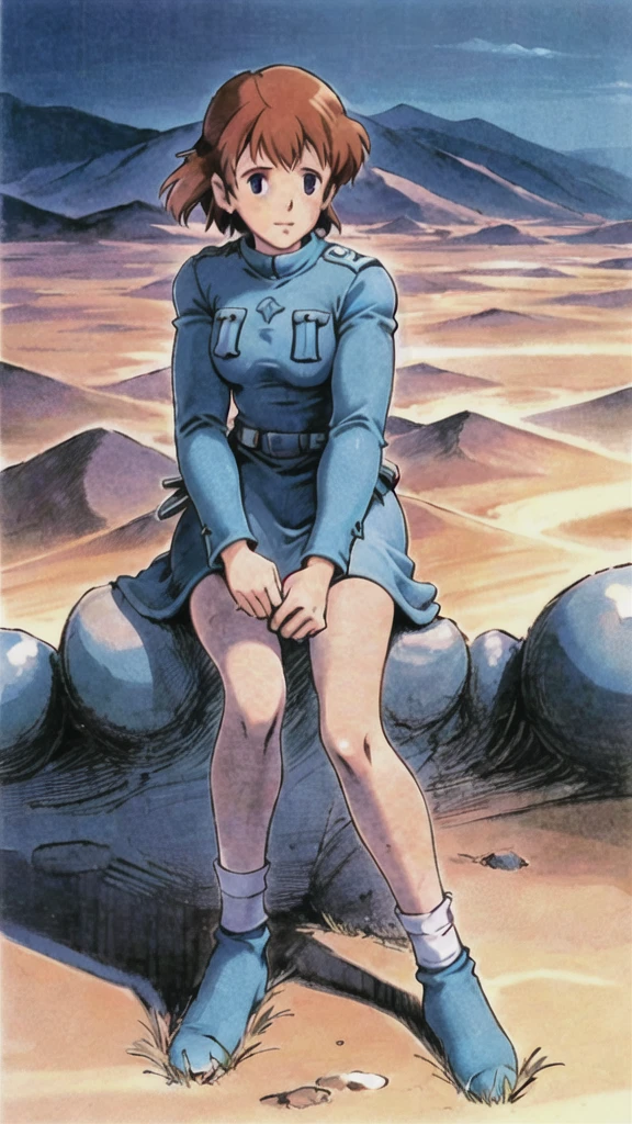 Nausicaa C,One girl,
Blue clothes,
desert,