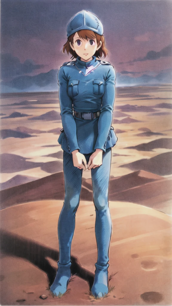 Nausicaa C,One girl,
Blue clothes,
desert,