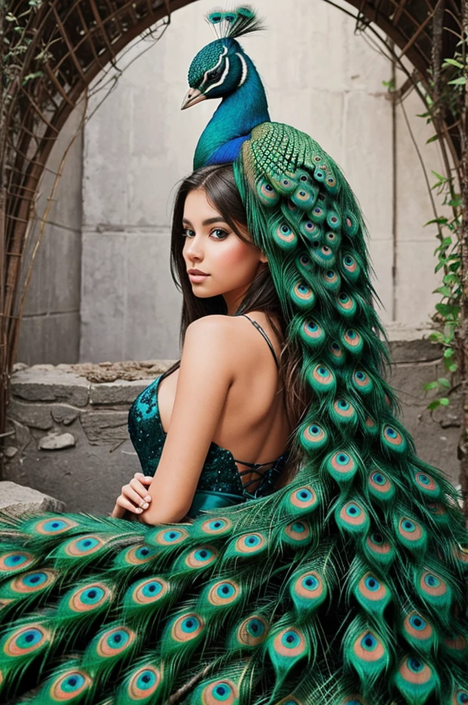Girl draw of peacock art