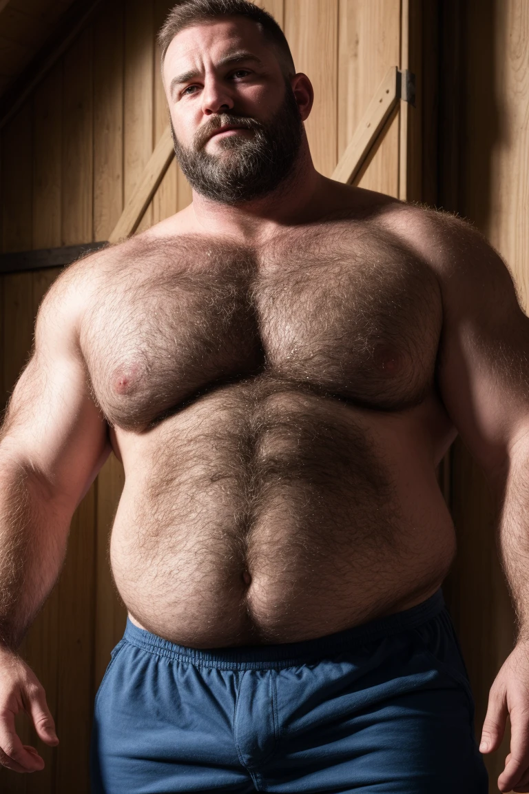 8K HIGH RESOLUTION HDR Very Extremely Realistic Very Detailed High Quality Create a professional studio-style 8K HDR Very Real photograph featuring a middle-aged daddy rugged muscle bears man , burly, very realy detailed hairy, 8K very realistic beared big daddy muscle bear, and 8K very realistic detailed rugged burly man and his husband in shorts. Very Realistic detailed shorts, very realistic hair, very realistic beards, very realistic thick chubby fat neck, very realistic neck lines, very realistic detailed neck, very realistic belly, very realistic burly chest, very realistic detailed hairy burly strong chest and arms, very realistic detailed hairy burly strong chest and arms, very realistic pecs, very realistic burly muscle bear body, very realistic nipples, very realistic burly muscle bear body, very realistic face, very realistic detailed face, very realistic eyes, very realistic detailed eyes, very realistic pupils, very realistic detailed pupils, very realistic nose, very realistic ears, very realistic facial features, very realistic burly arms, very realistic elbows, very realistic hands, very realistic pecs, very realistic belly, very realistic human man body, very realistic bellybutton, very realistic wrists, very realistic fingers, very realistic fingernails, very realistic shoulders, very realistic mouth, very realistic lips, very realistic detailed skin, very realistic skin, very realistic mens clothing, very realistic detailed mens clothing. Very Realistic Hairy Bearded Burly Muscle bear Photoshoot, A very realistic burly muscle bear man in a Farm, 8K Very Realistic Intricately Detailed, Utilize all appropriate realistic lighting techniques for studio photography" 8K very realistic detailed Farm surroundings, 8K very realistic surroundings lighting, No Deformities, captured with a 85mm lens by a world famous photographer, 8K Very Ultra Realistic and 8K Very Realistic Photograph, z8K Clear HDR Quality full with very realistic real details