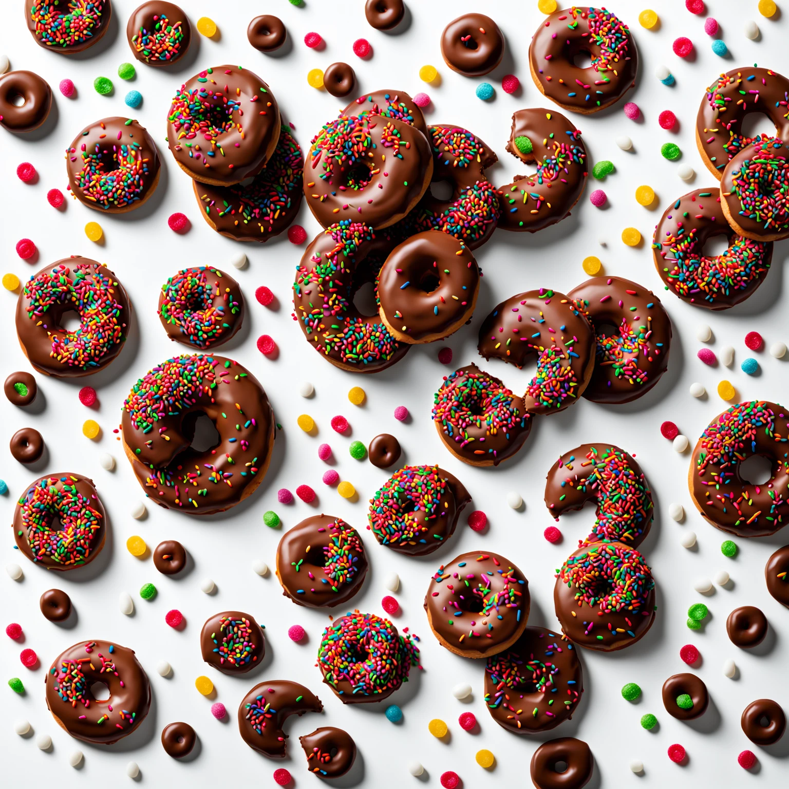 Chocolate Donut, white background , candy on donut 