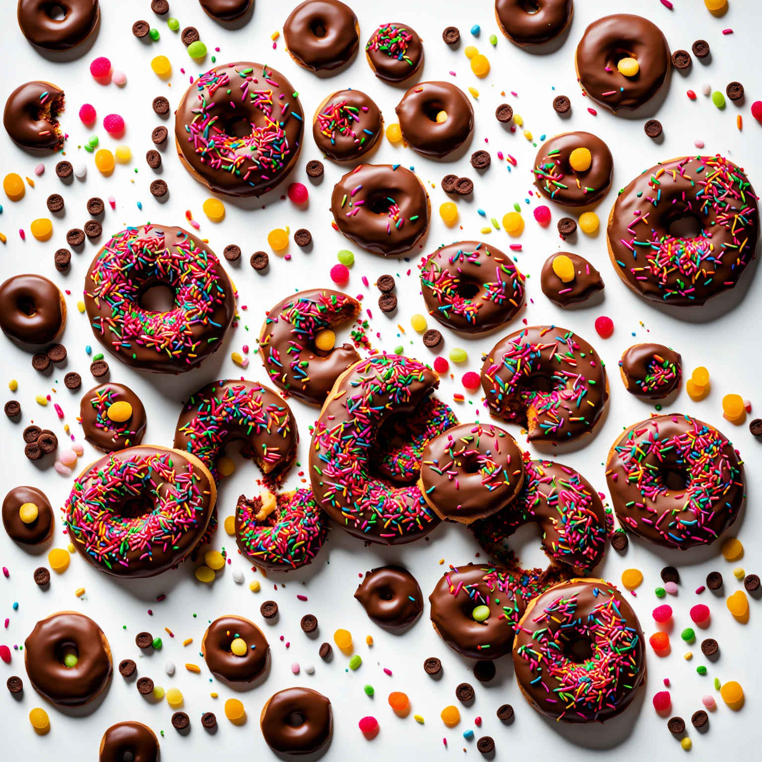 Chocolate Donut, white background , candy on donut 