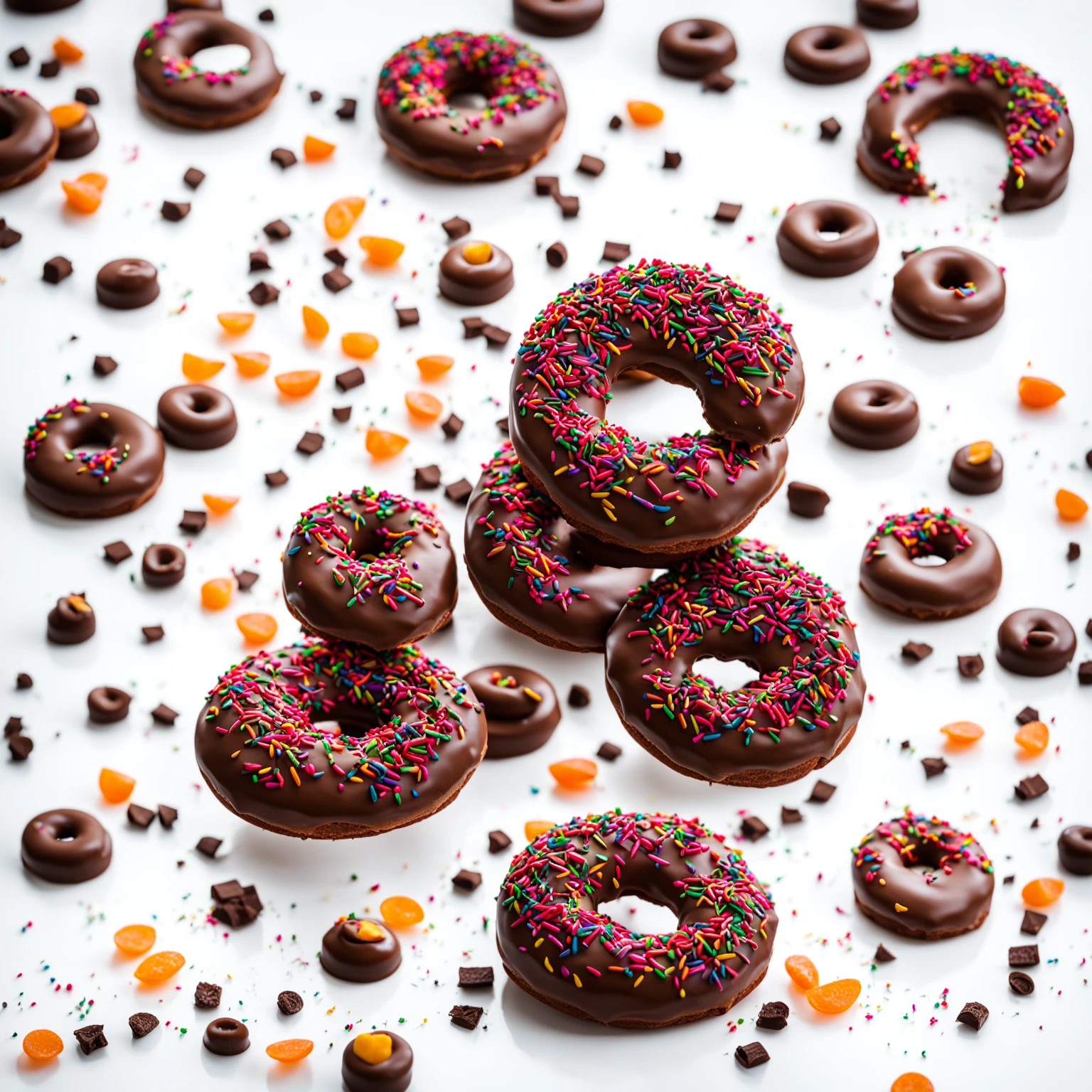 Chocolate Donut, white background , candy on donut 