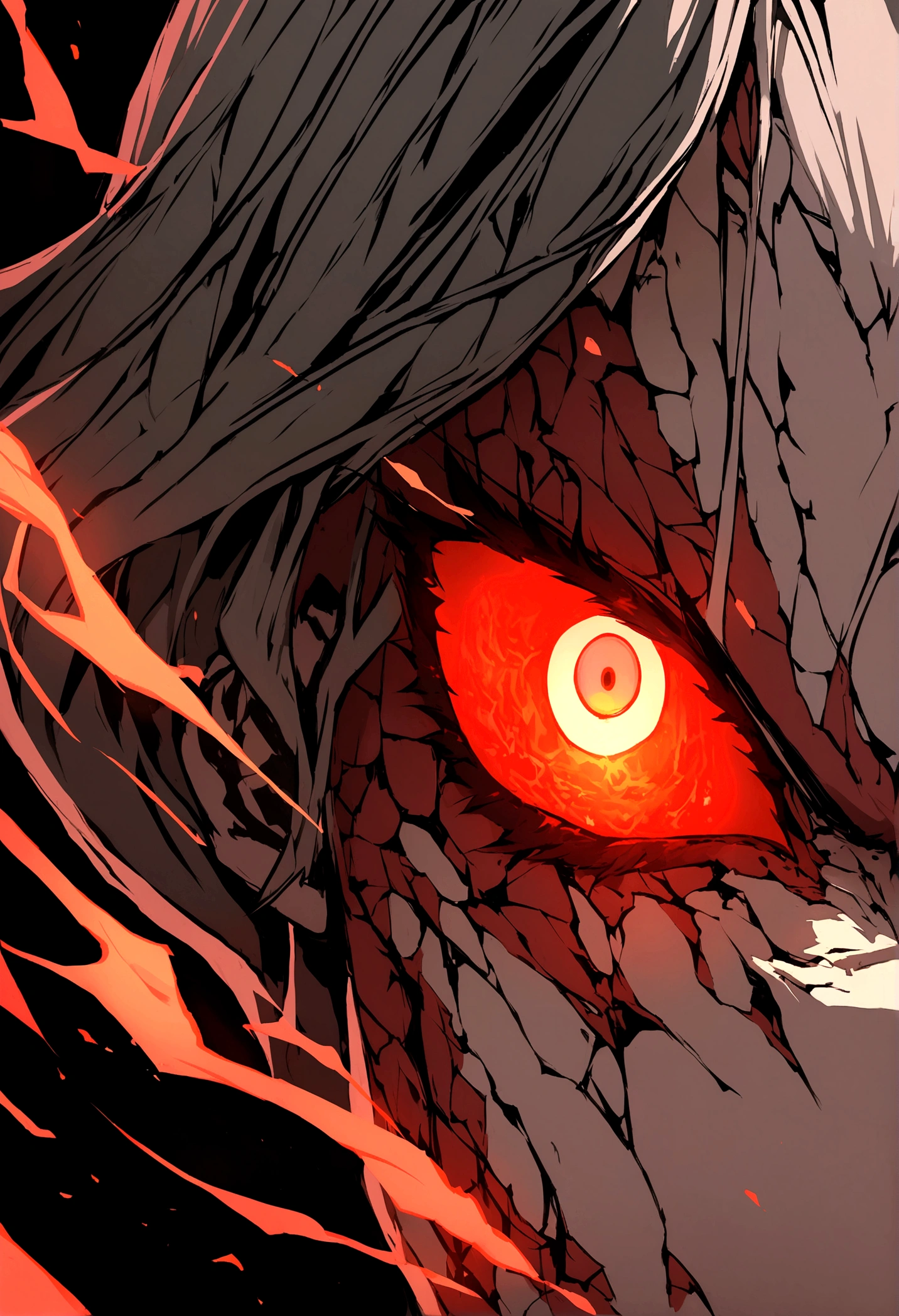 amle Demon lord red glowing eyes head only no background