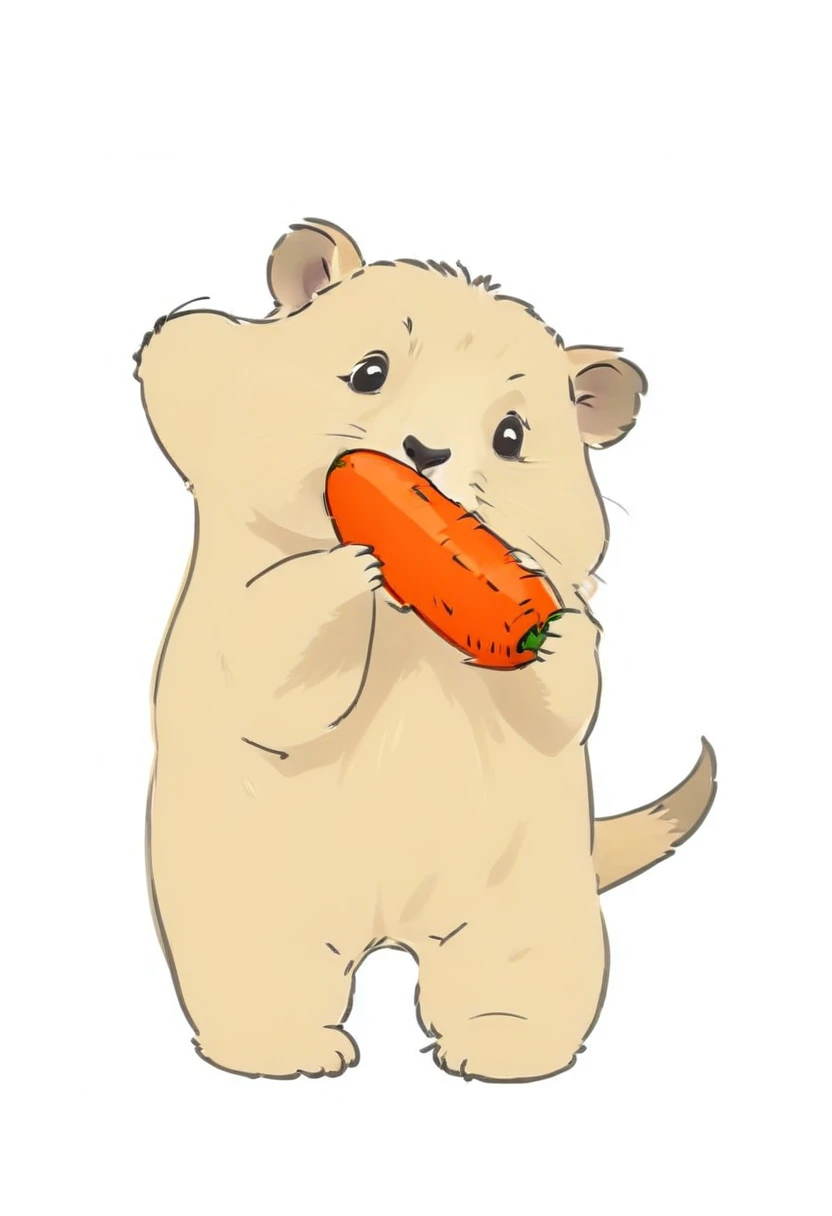 A groundhog with a carrot in its mouth,Standing,Three View