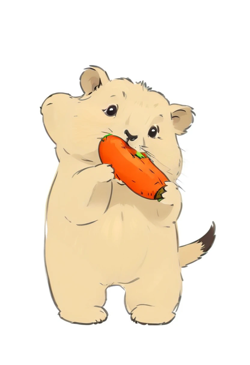 A groundhog with a carrot in its mouth,Standing,Three View