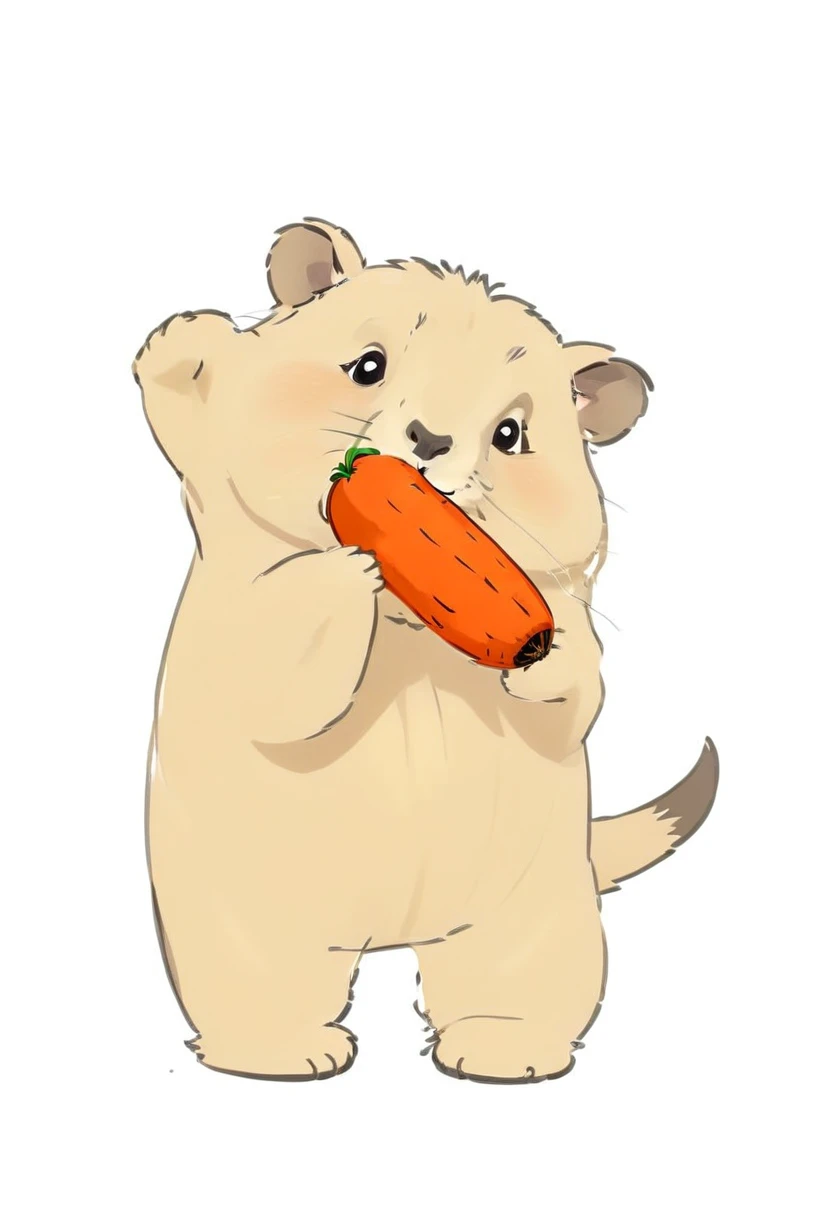 A groundhog with a carrot in its mouth,Standing,Three View