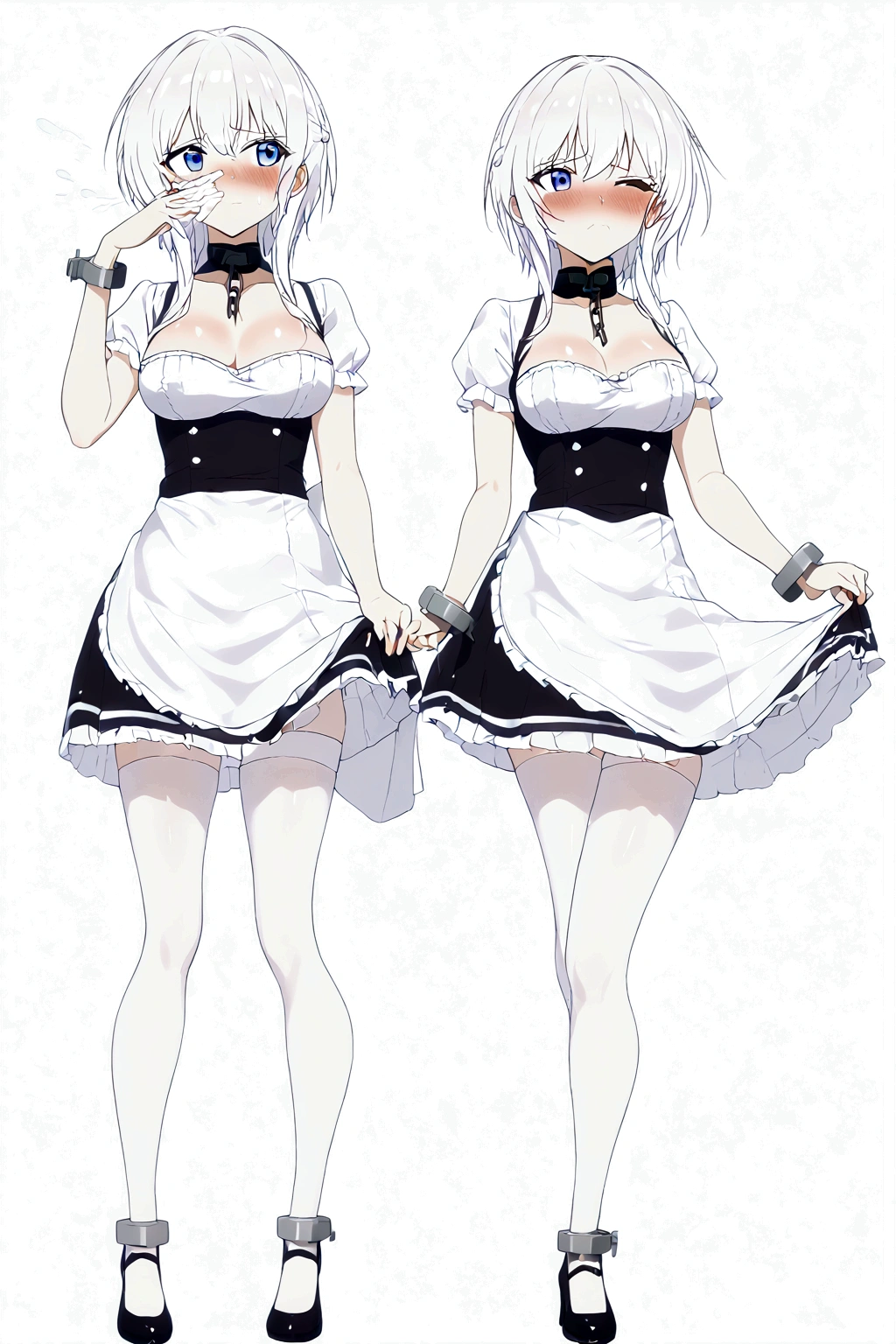 Anime. Azur Lane. Belfast. Housemaid. Slave. Slave collar. Shackles. Maid uniform. Cold. Runny nose. Nasal mucus. Snot. Sneezing. Heat. Heat. Fever. Sneeze. Sneeze standing. Sneeze snot. Snot flows from the nose. Itchy nose. Wants to fix it. I have to sneeze. She sneezed. Snot flew out of her nose. Snot flows from her nose after sneezing. Embarrassment. Blush. Handkerchief. He sneezes, covering his nose with his hand. Blows his nose. Clumsy. Virgin. Period. Standing. Full height. Full body. NSFW. Sneeze fetish. Ultra detail. 8k. Wax permit. Excellent quality.