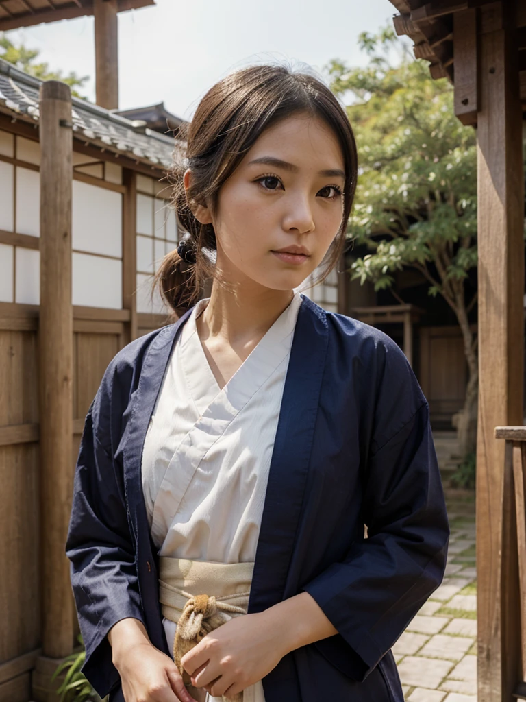 (1 girl:1.2), solo, himecut,traditional japanese clothes, with monkey