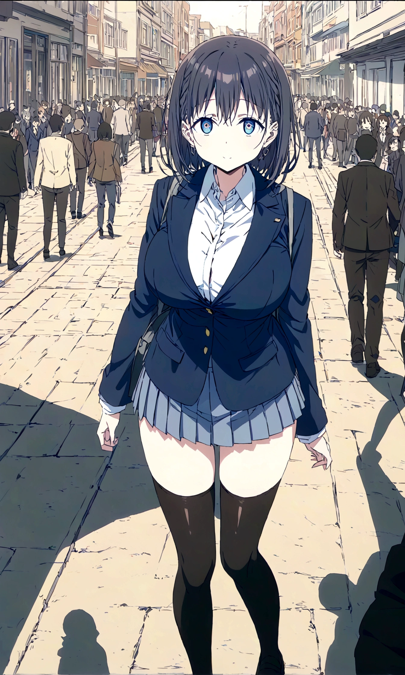 Tawawa on Monday,Ai-chan,Big Breasts,Blue Blazer,high school girl,temptations,whole body,In town,crowd,silhouette,finely detailed beautiful face,high quality,anime,beautiful,High resolution,anime color,{{{{8K_wallpaper}}}},{{{masterpiece}}},{{{{extremely detailed eyes}}}},{{{{extremely detailed body}}}},{{{{extremely detailed finger}}}}