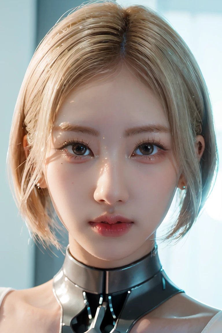 《The role of artificial intelligence》。（（（Virtual character design：Psychological counselor。miss，20 years old，white short hair，Exquisite facial features，beautiful make up，Skin details，Smile）））。（（white suit））。((Super realistic details))。 illumination, light and shadow, octane rendering, 8k, super sharp,complicated, Accessory details,atmosphere