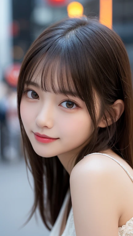 Tabletop, Highest quality, shape, Very detailed, finely, High resolution, 8k wallpaper, 完璧なダイナミックな構shape, Beautiful and exquisite, Straight hair, Small breasts, Natural color lip, Random sexy poses,smile,20-year-old girl、Midnight、Beautiful and dense face、Perfect and beautiful face,Big eyes、RAW Photos、Beautiful and exquisite、Small face、Beautiful Duplex、Slim face and figure,Beautiful golden ratio face、Tight dress、Please make a cute face、Harajuku、Blurred Background