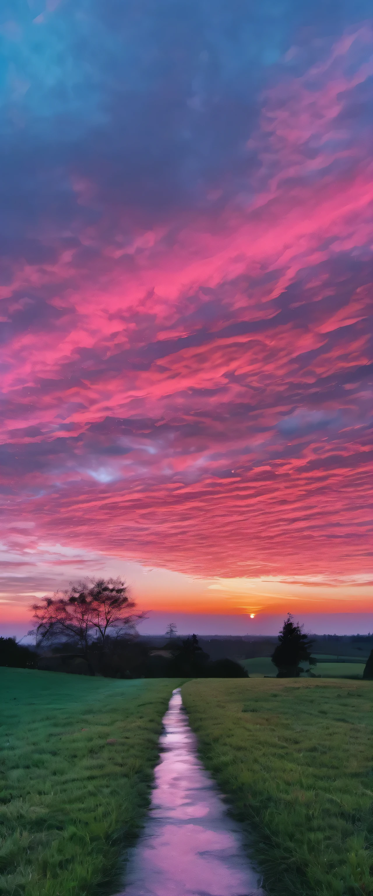  a beautiful sky with pink blue a purple color in a sunset