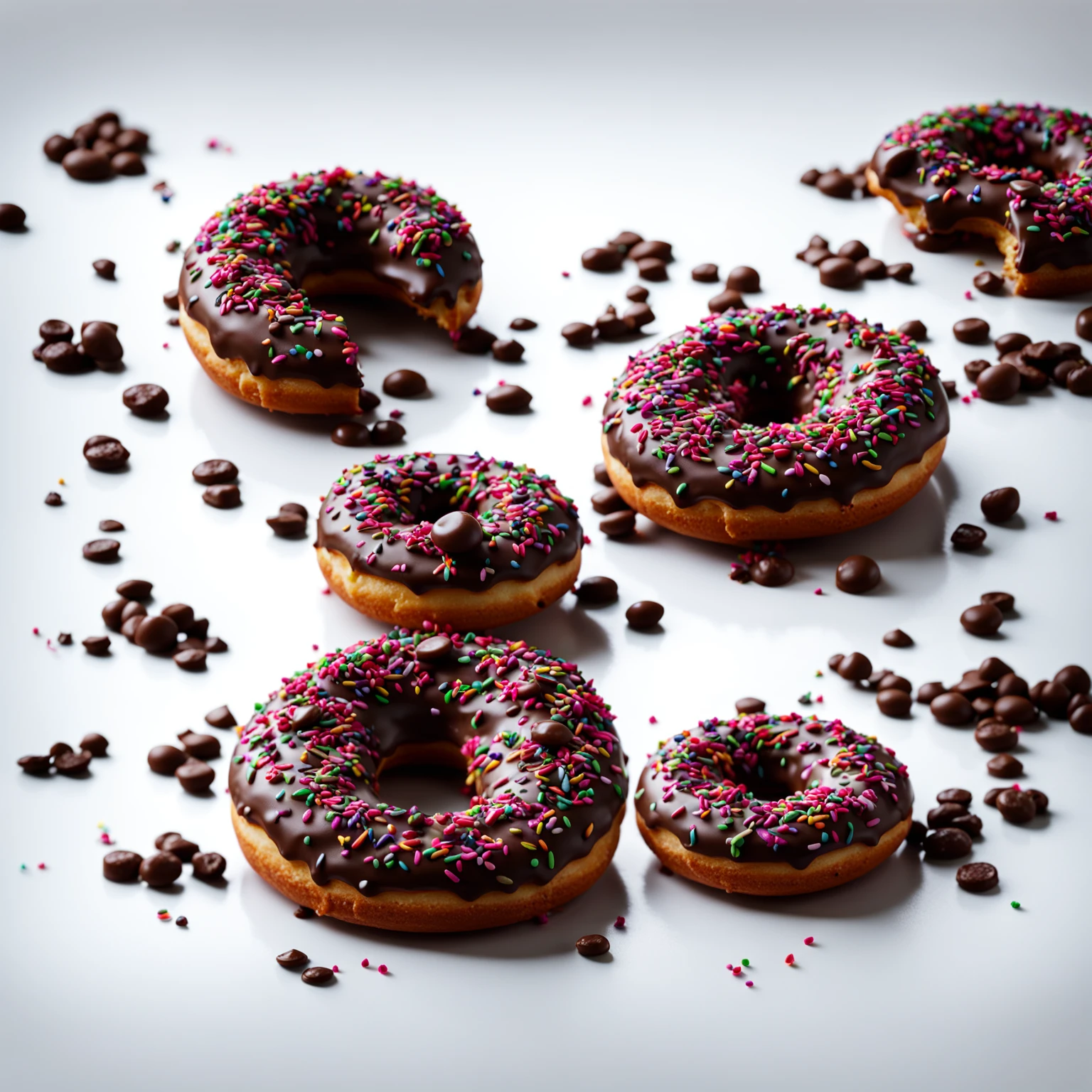 Only one Chocolate Donut, white background , candy on donut, cinematic, 8k