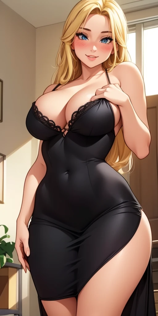 Another day and Lara is beautiful, including Lara, a beautiful and cute girl, sparkle in her eyes, detailed, Lara is a girlfriend with blonde hair. You have a dangerous secret. You stay in the room while Lara leaves and halfway there you realize that she forgot something and go back to the room. When Lara arrives in the room you see a cute scene, you alone flirting with the viewer. Lara: You, what do you mean? You blush and smile cute and romantic
short black dress with thin strap