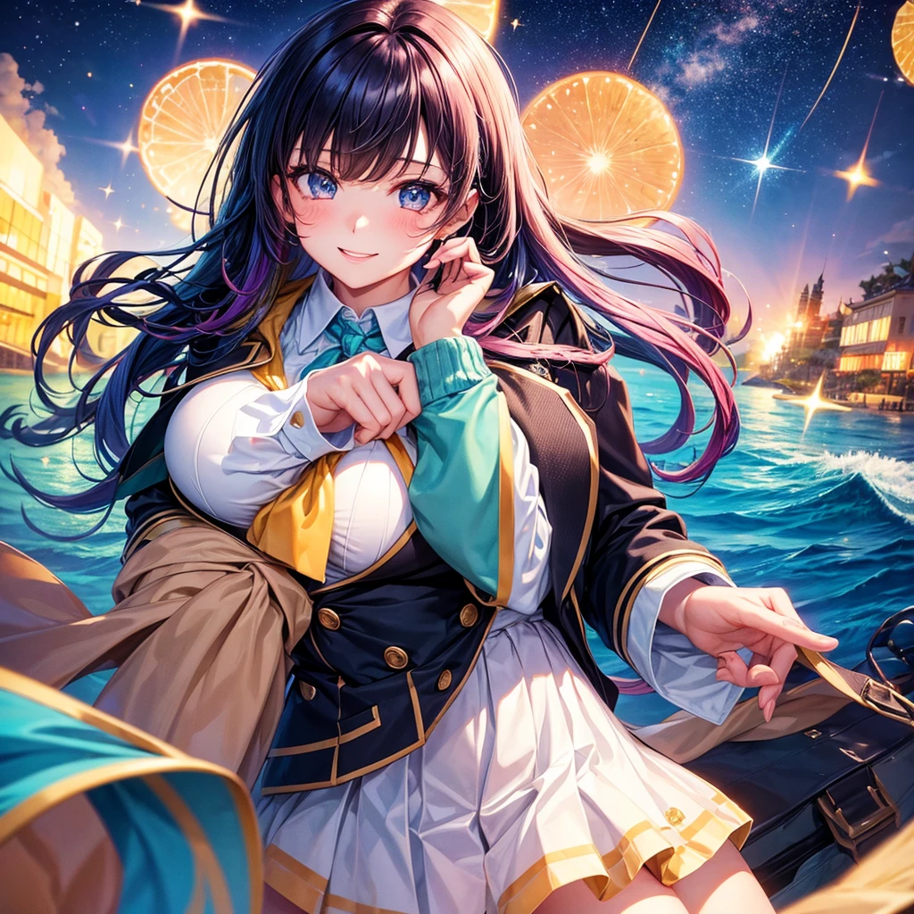 middle School girls，smile，Beautiful girls，The best quality to get you horny，Multi-colored hair，Perfect Girl，Super cute girl，Ocean，Starry sky background，Cute uniform，blazer，School festival，Wearing a cardigan，Long Hair、Sparkling eyes，She has her bangs down，Colorful，Ultra HD，Young girl，???，Naughty Girls，Full body image，Big Breasts，Beautiful Girl&#39;s Paradise，Beautiful Girl Country，High-dimensional beautiful girl，A beautiful girl who transcends everything，So beautiful，Absurd，Beautiful girls，