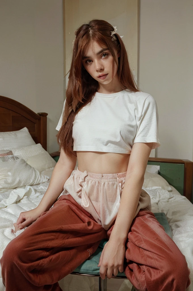 head shot,3 girl,beautiful,sitting in a chair,in it ((bedroom)),BREAK private winter pajamas,T-shirt,Long pants,BREAK small breasts,BREAK long hair Shaking,pale skin,White skin,White skin,BREAK, thin waist and thick hips, (Best Quality, realist, high resolution, HDR:1.2)