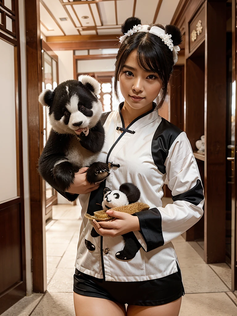 beauty girl with Panda, traditional china clothes, a sexy