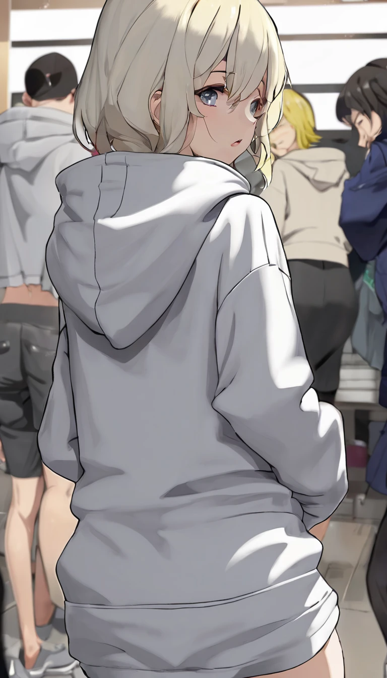 Browsing Caution,Only one person,(Petite),Back view,Turn your butt,lips,Sweat,White Breath Hoodie,The gaze of the viewer,A begging expression,(Cumshot Bukkake)