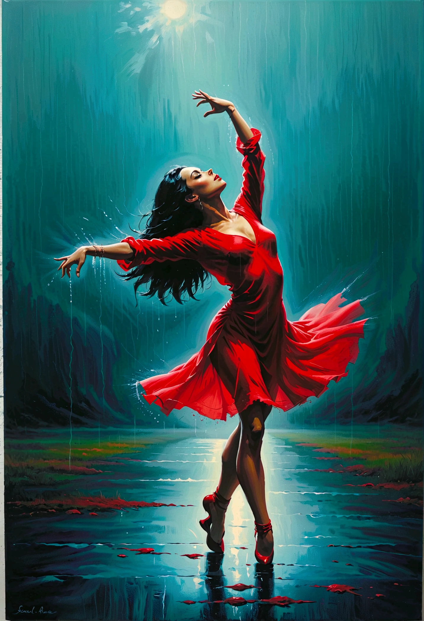 Wide fields,Soul dancer dancing in the rain,Minimalism