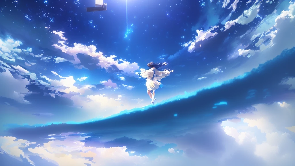 anime, A girl in a white dress floats in the water, Makoto Shinkai Cyril Rolland, anime girl walking on water, anime movie background, beautiful anime scene, today's featured anime still, anime film still, screenshot from the anime film, anime still film anime shikishi, star(null) starry_null